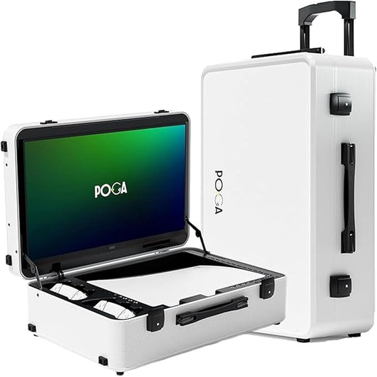 POGA Lux White Portable Gaming Case (Compatible with PlayStation 5) with Integrated 24 Inch AOC Gaming Monitor, Trolley & Travel Case Design - White